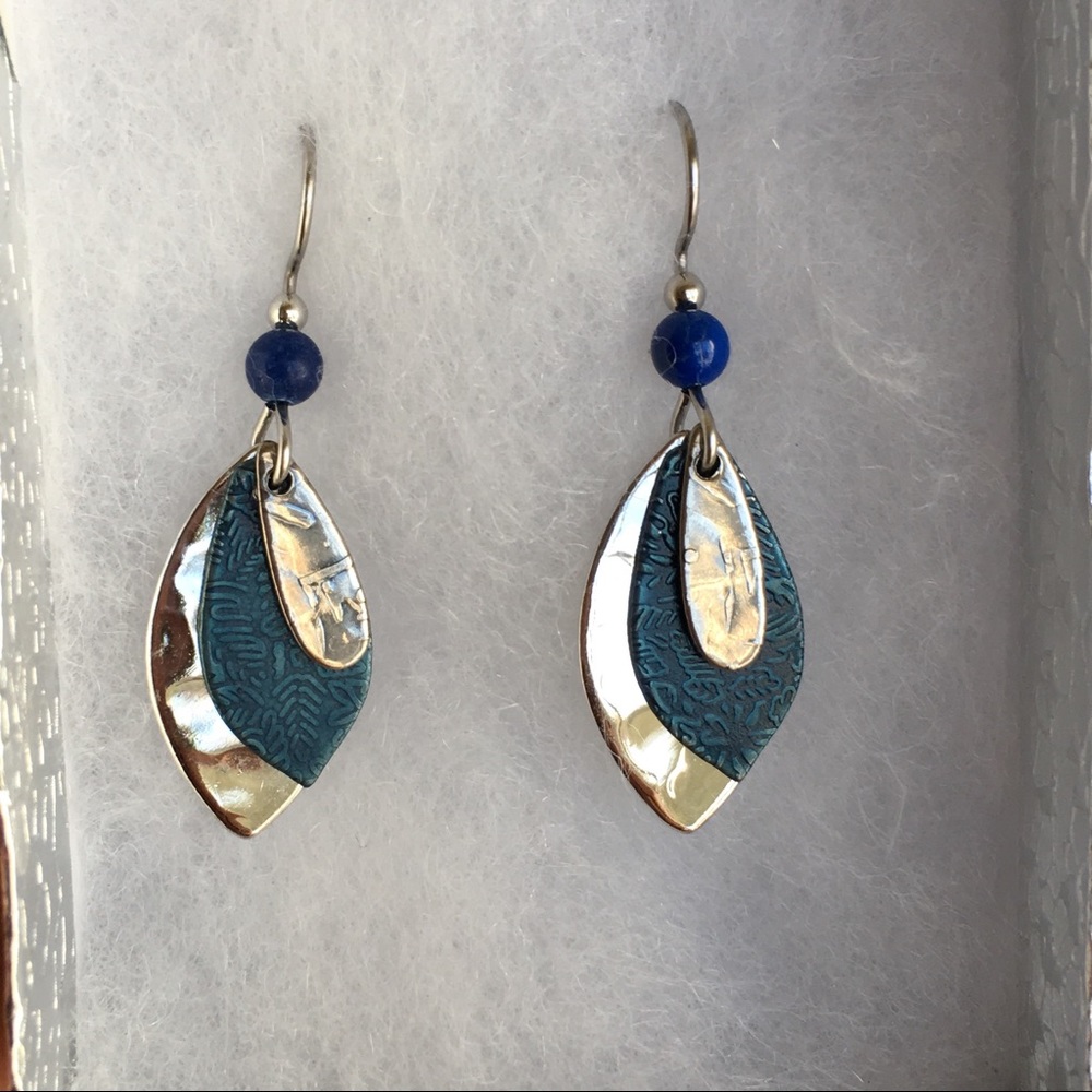 Beautiful Blue & Silver Marcasite Dangle Earrings